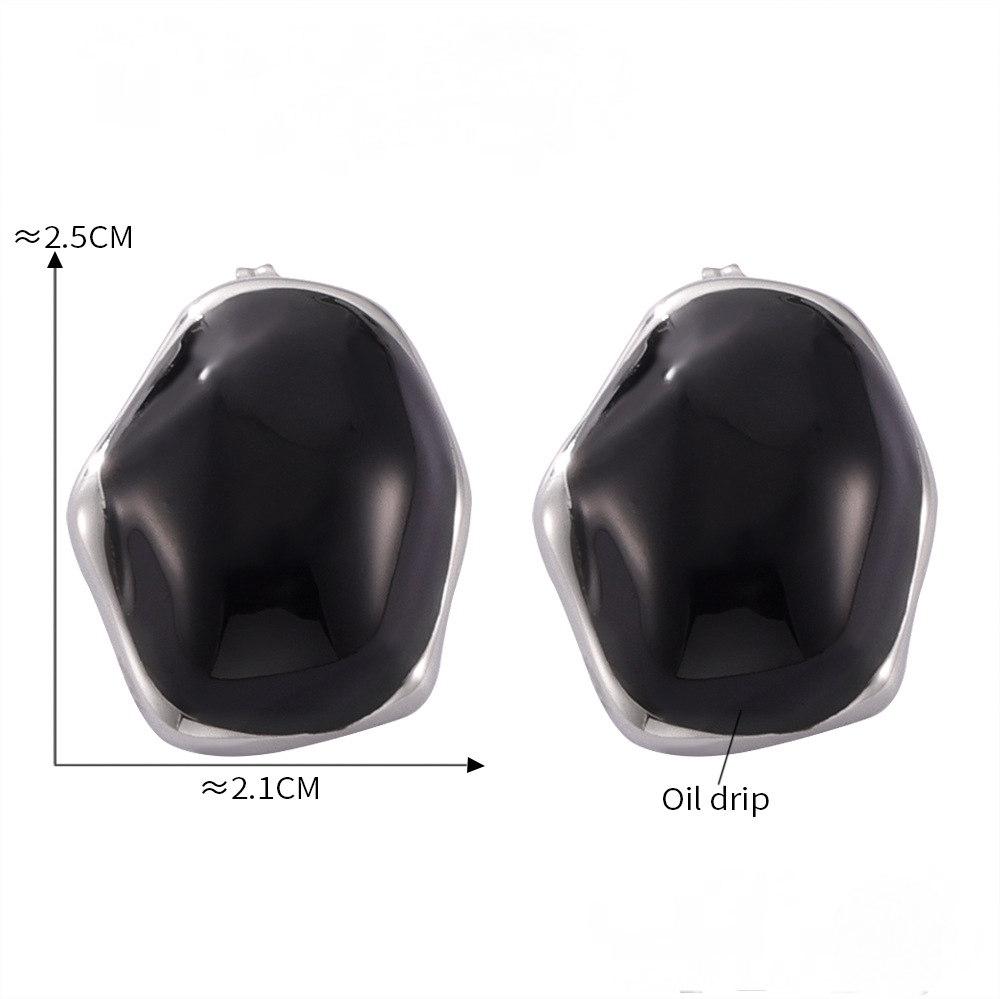 Round Oil Drop Stainless Steel Necklace Earrings Jewelry Suit