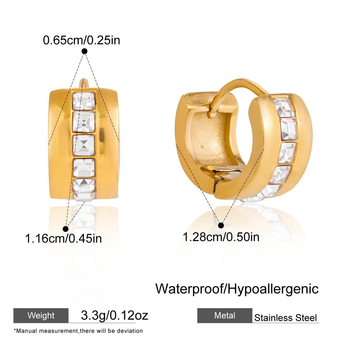 Stainless Steel Cubic Zirconia Rhinestone Hoop Earrings