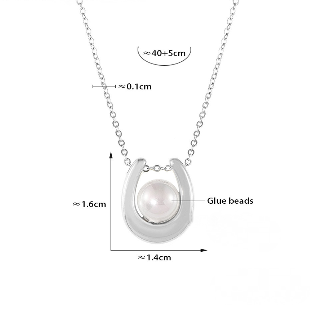 Stainless Steel Heart Shape Imitation Pearl Pendant Necklace