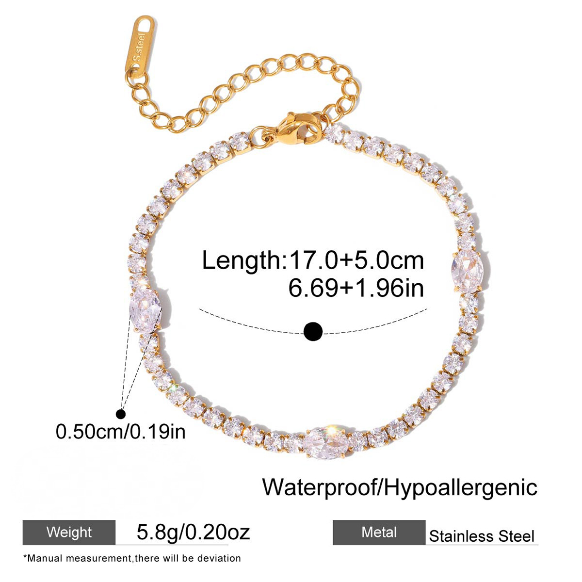 Stainless Steel Flashing Cubic Zirconia Bracelet