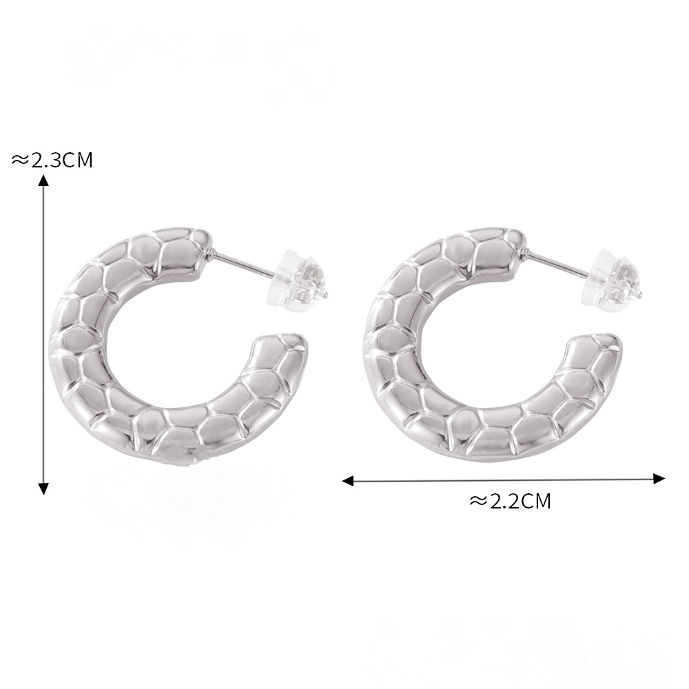 Stainless Steel Simple Hollow Geometric Texture Hoop Earrings