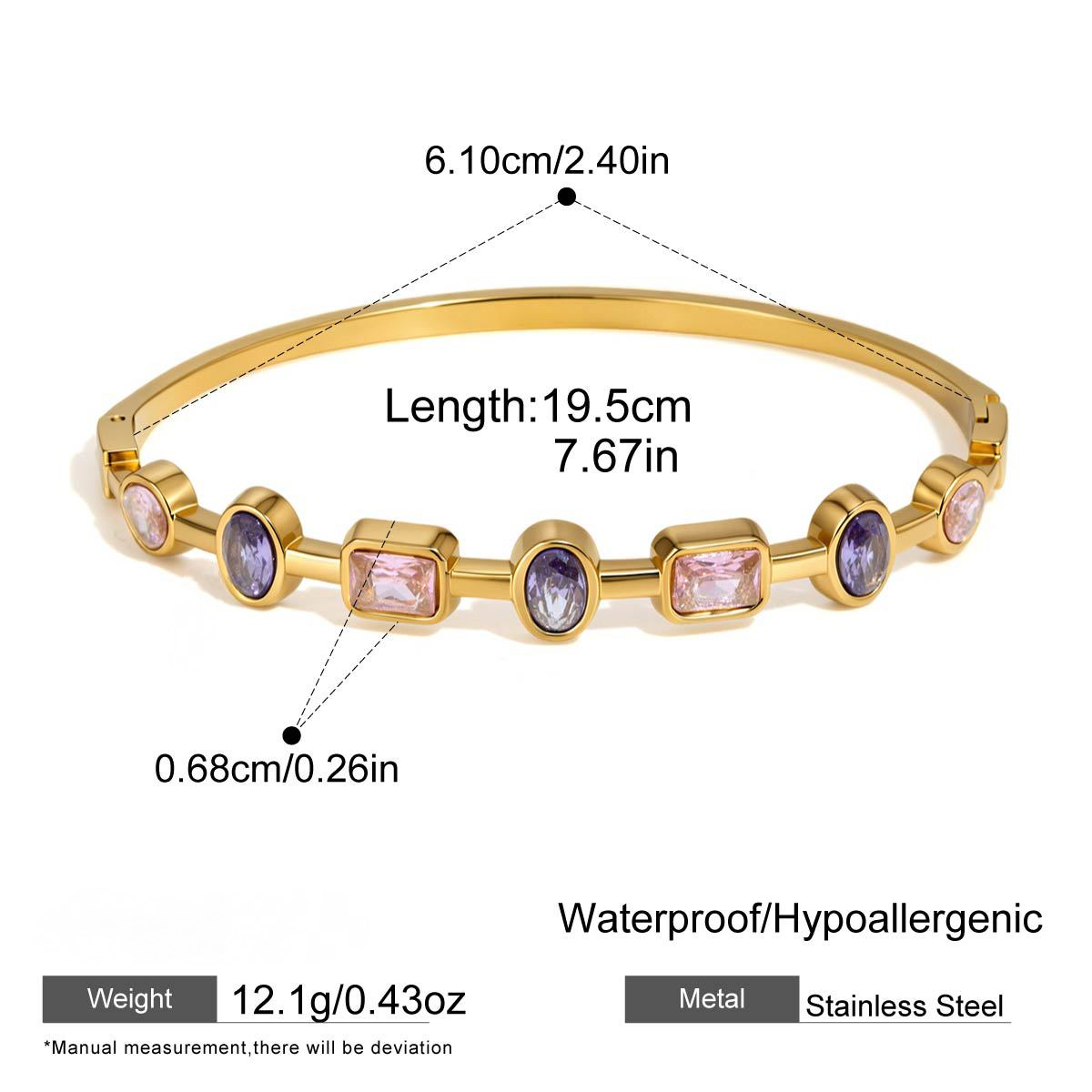 Stainless Steel Geometric Cubic Zirconia Bangle