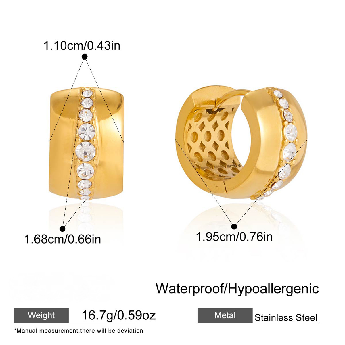 Stainless Steel Rhinestone Hoop Earrings