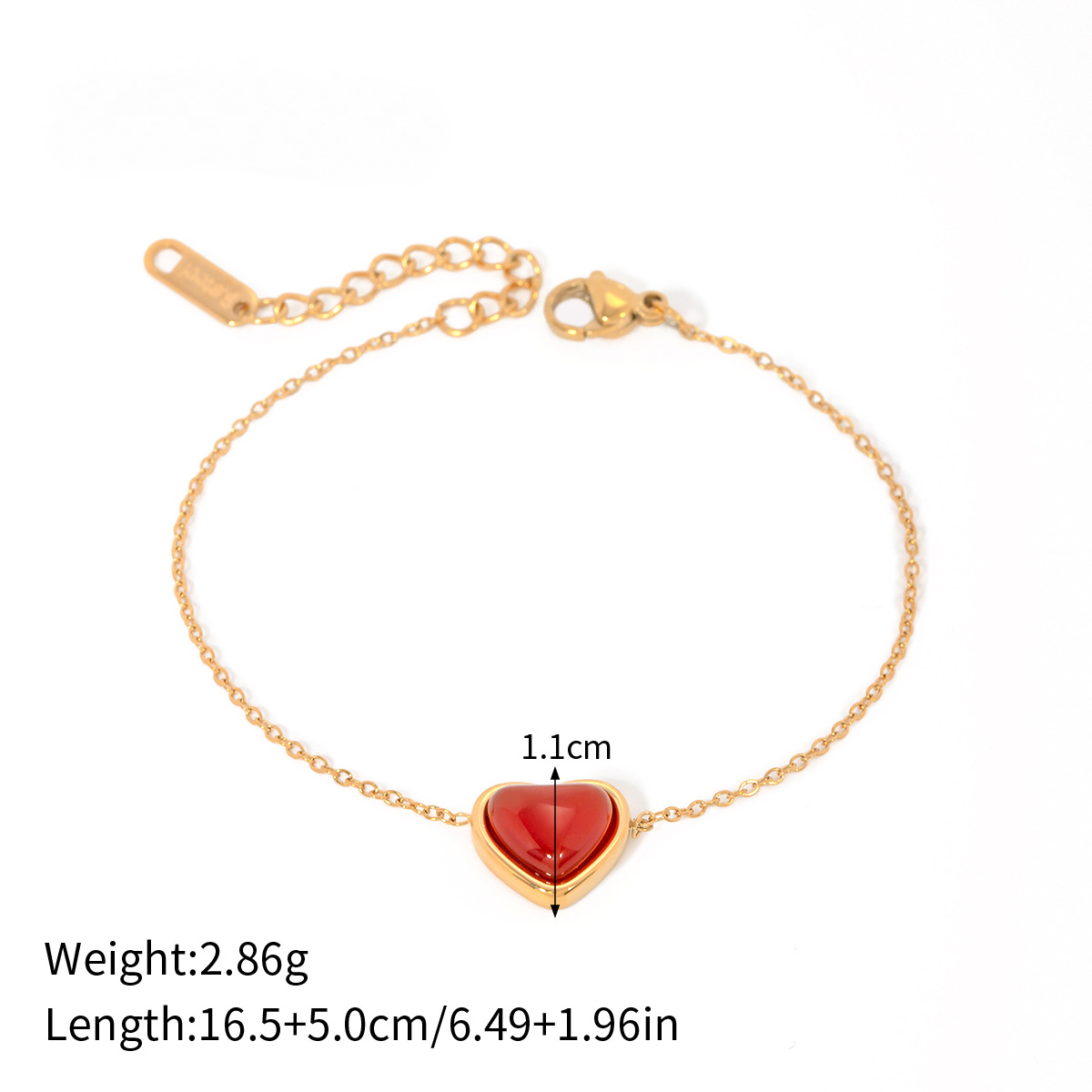 Stainless Steel Red Agate Heart Necklace Bracelet Ring Earrings Jewelry Suit