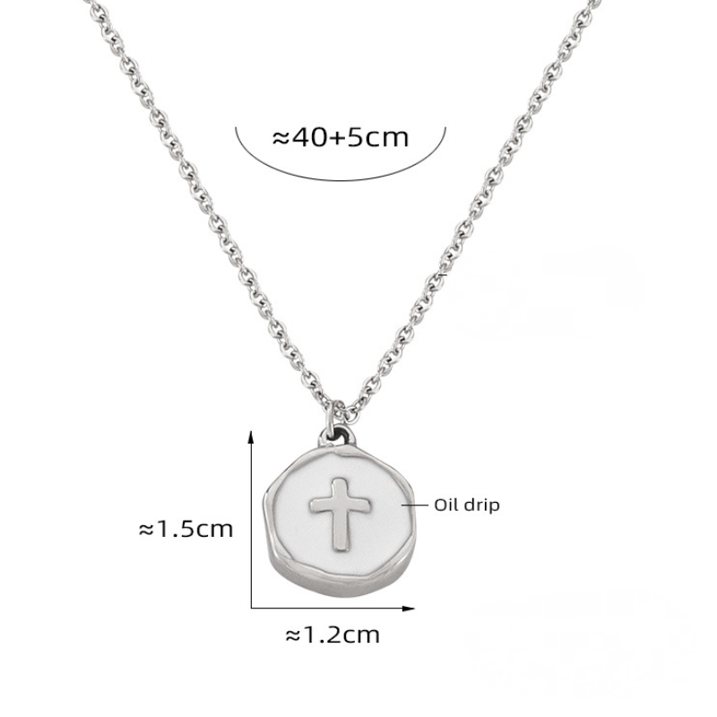Stainless Steel Heart Round Cross Pattern Pendant Necklace