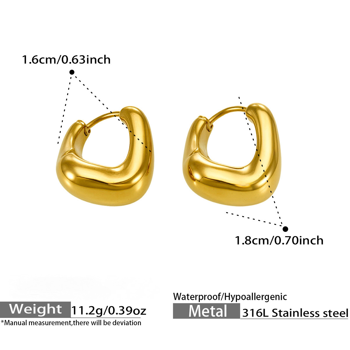 Stainless Steel 18K Gold PVD Oval Hoop Earrings