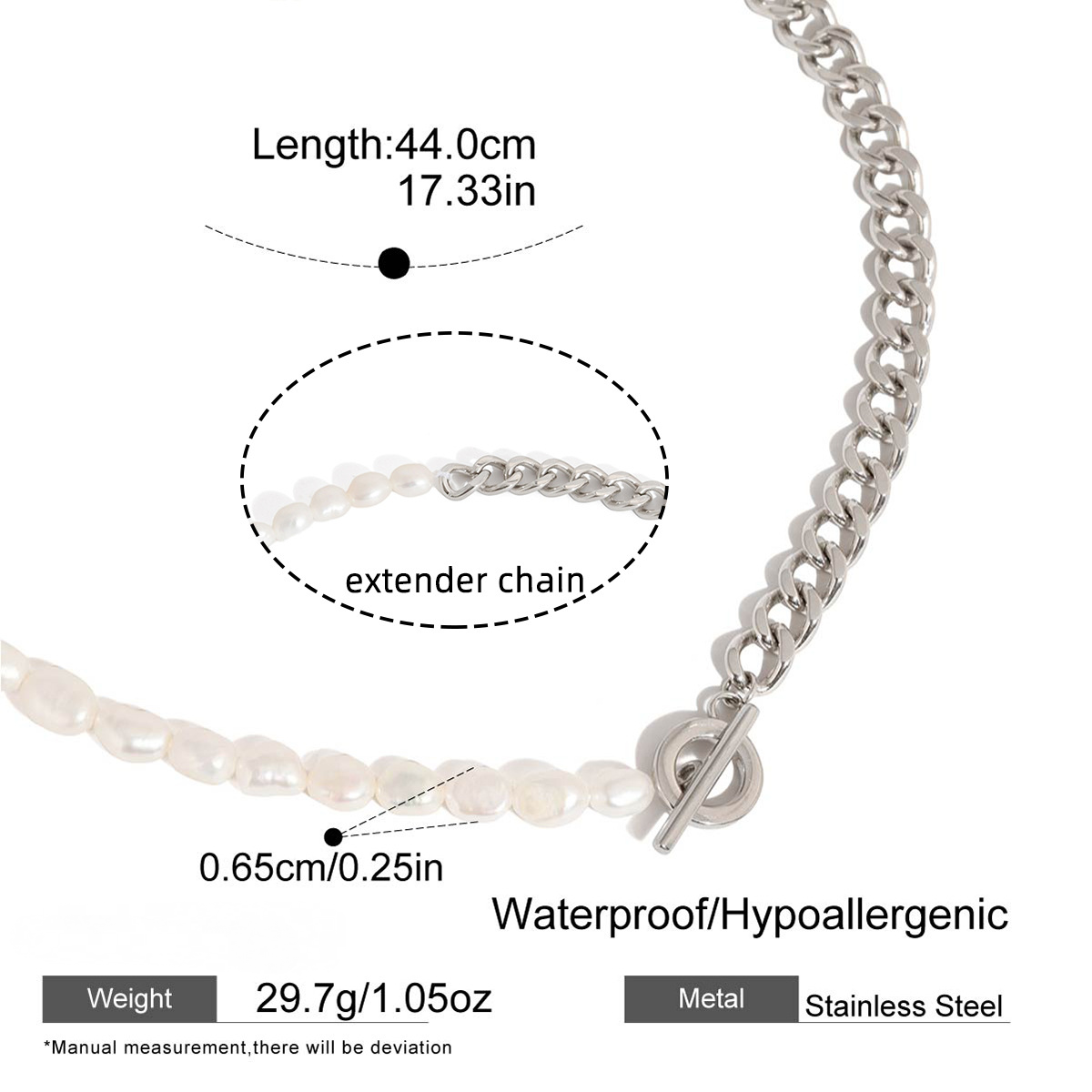 Stainless Steel Pearl Long Sweater Chain Necklace