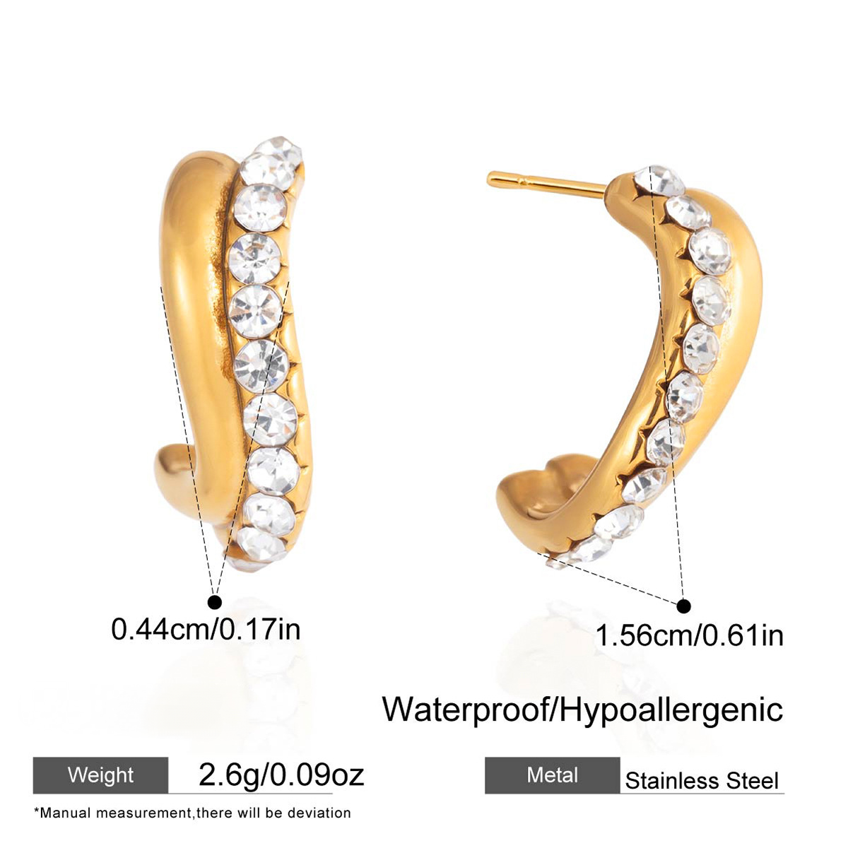 Stainless Steel Wavy C-shaped Stud Earrings