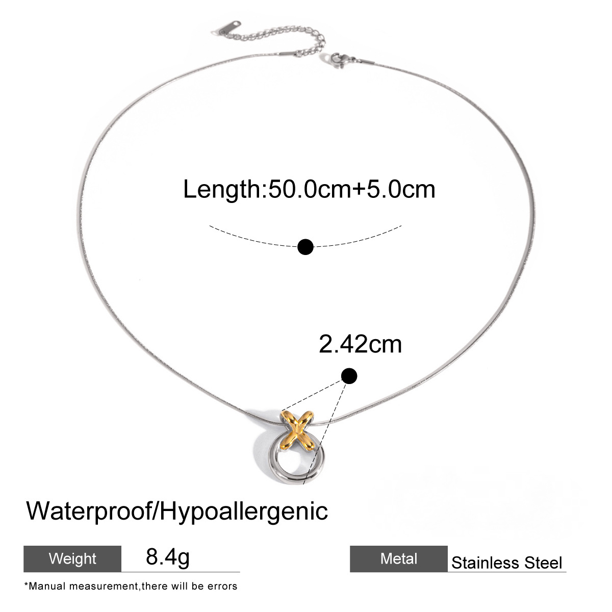 Stainless Steel Heart-shaped Gold and Steel Two-Tone Pendant Necklace