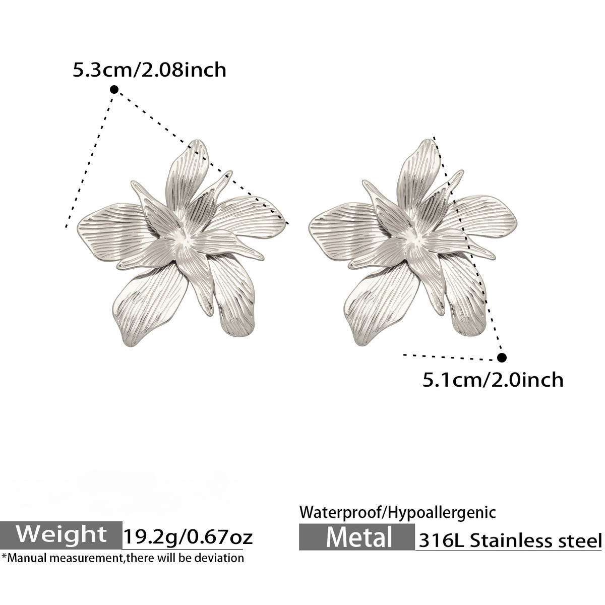 Stainless Steel 18K Gold PVD Large Flower Stud Earrings