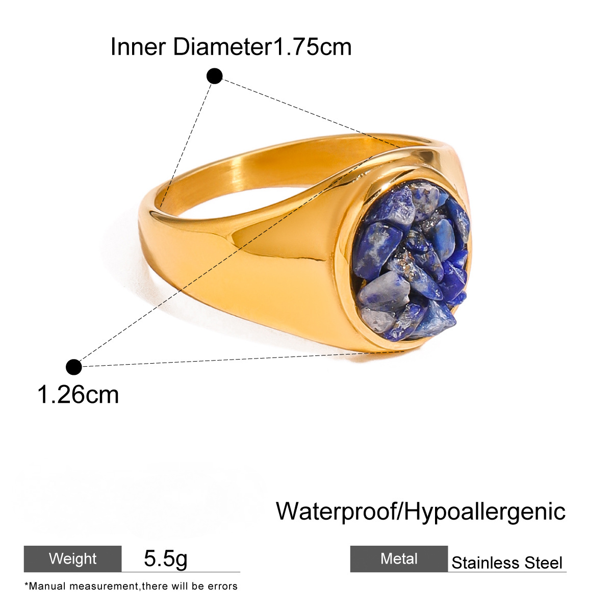 Stainless Steel Blue Color Natural Stone Ring Collection