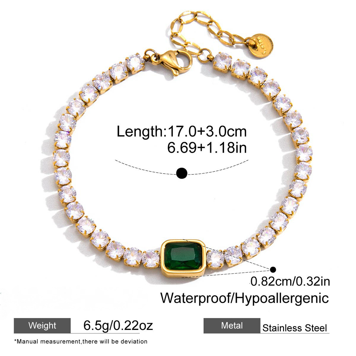 Stainless Steel Cubic Zirconia Tennis Chain Bracelet