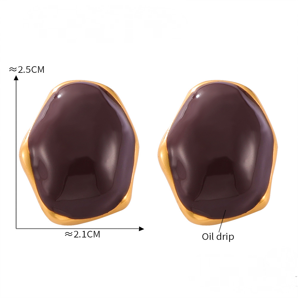 Round Oil Drop Stainless Steel Necklace Earrings Jewelry Suit