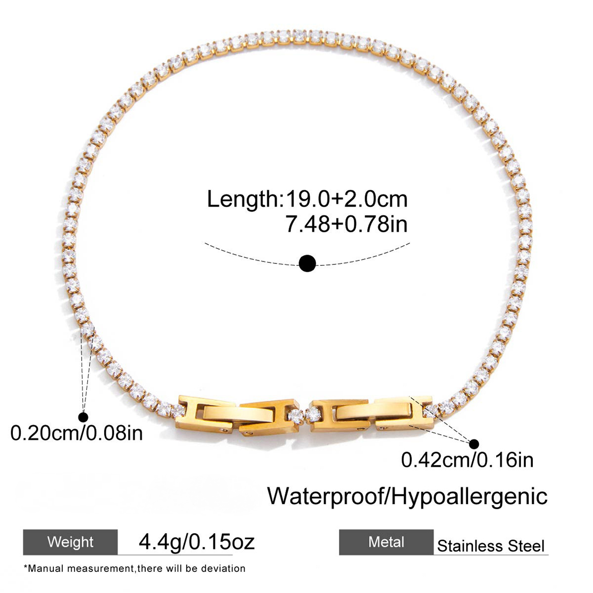 Stainless Steel White CZ Tennis Chain Bracelet