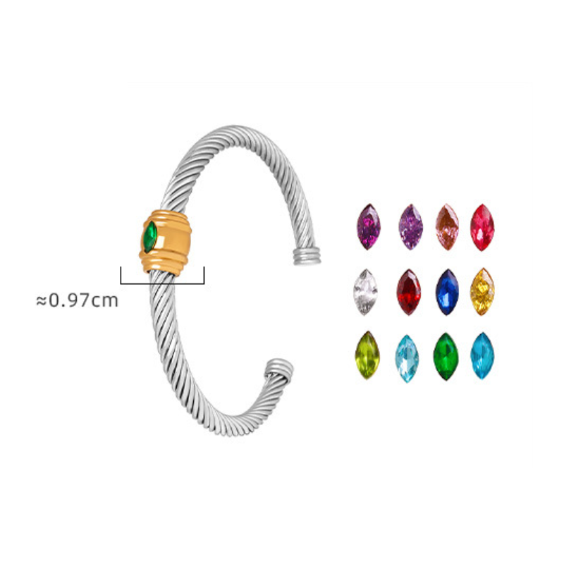 Rainbow Cubic Zirconia Stainless Steel Cuff Bracelet
