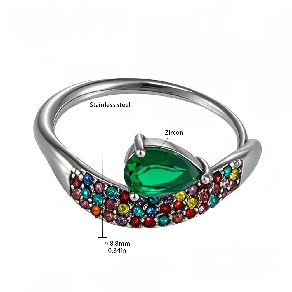 Stainless Steel Water Drop Cubic Zirconia Ring