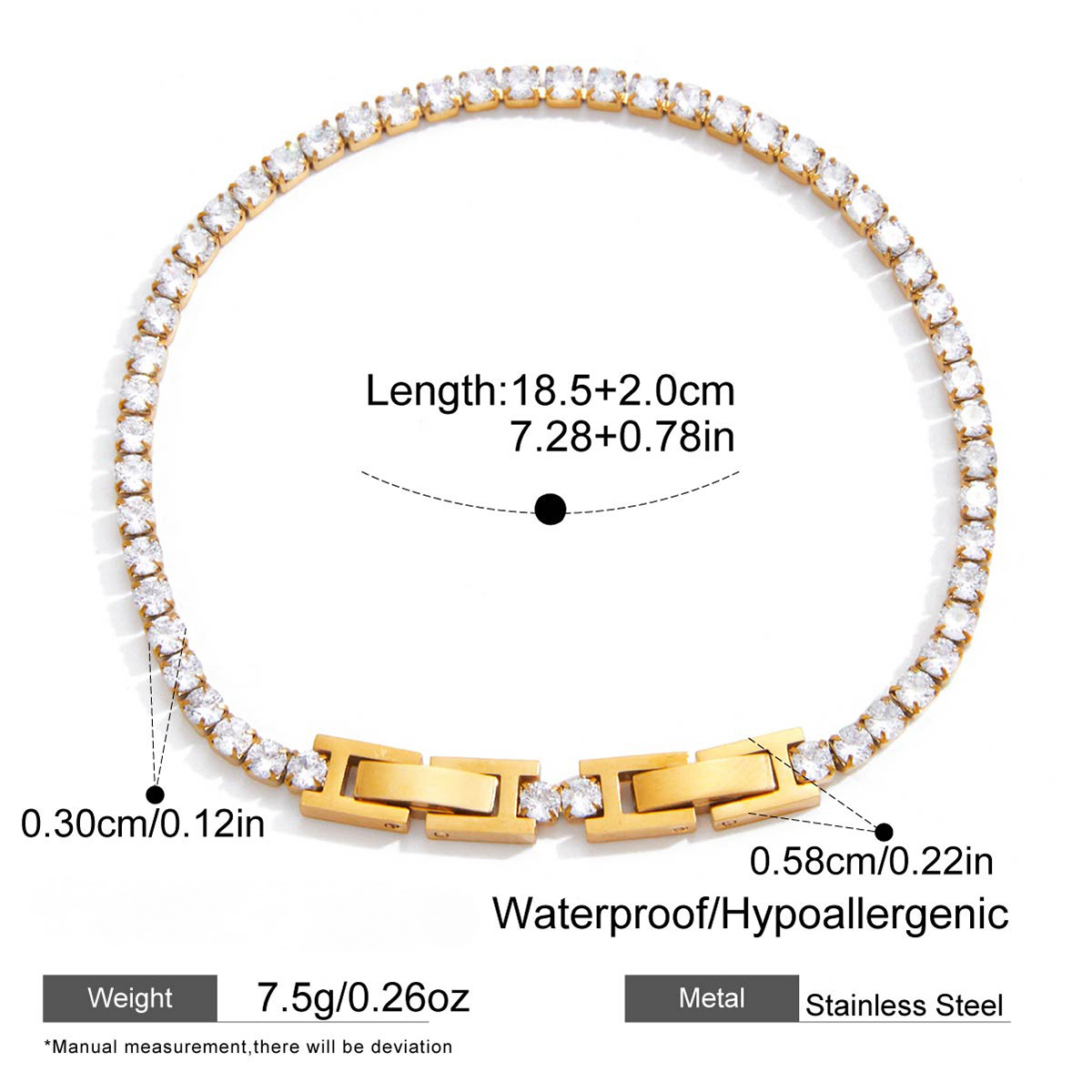 Stainless Steel White CZ Tennis Chain Bracelet
