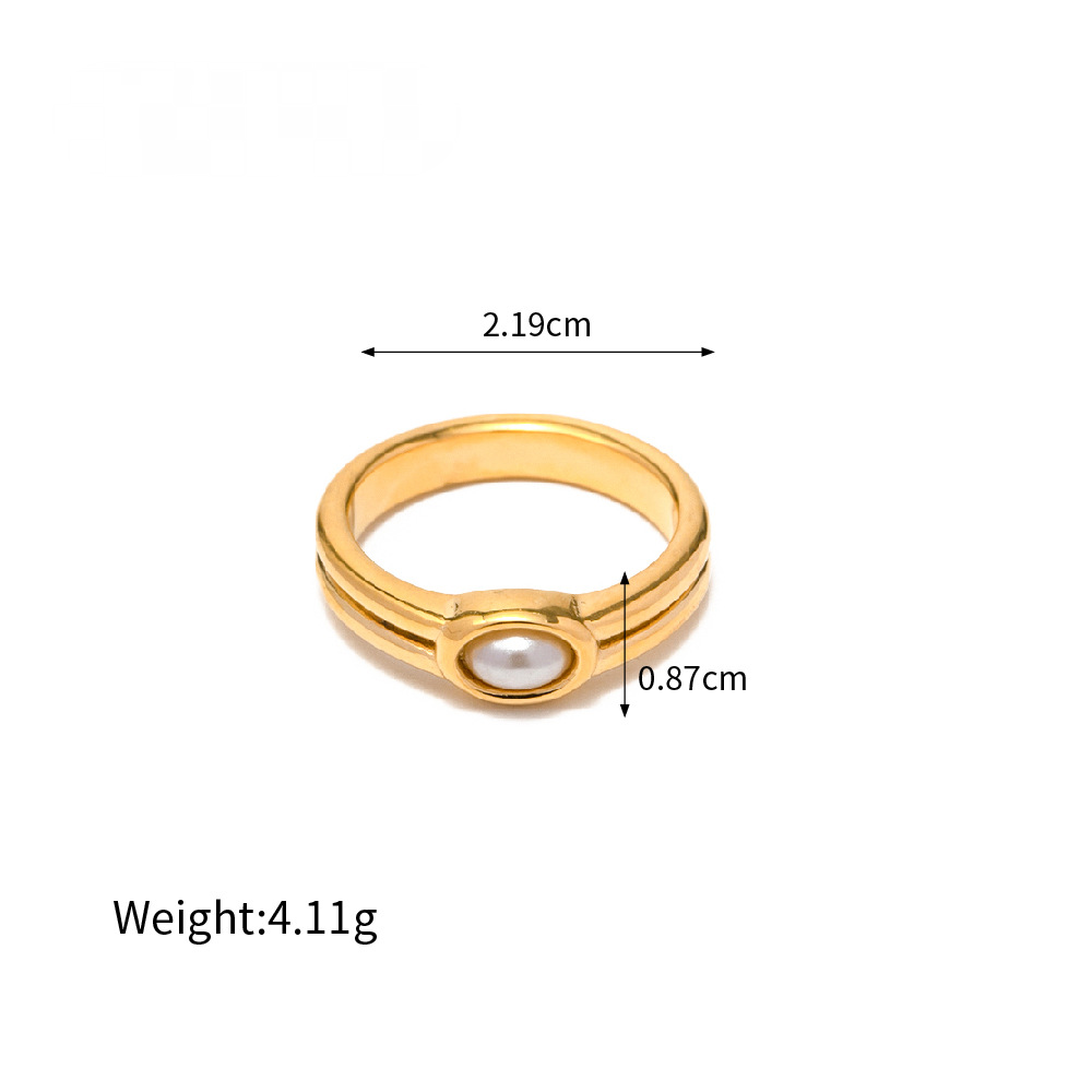 Stainless Steel Geometric Pearl Ring Combination