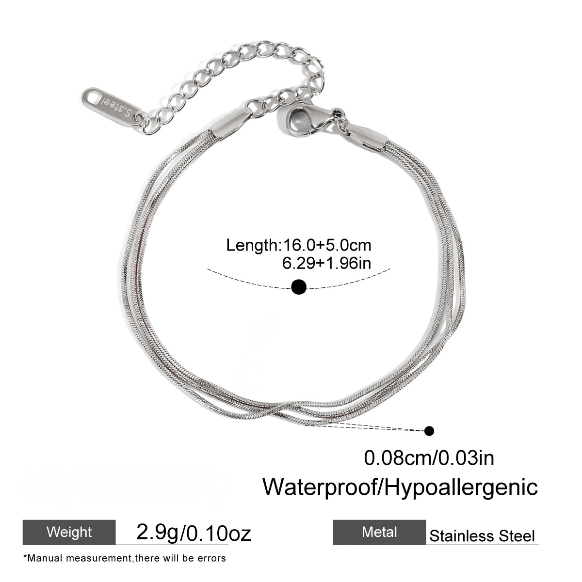 Stainless Steel Three-layer Tennis Chain Bracelet