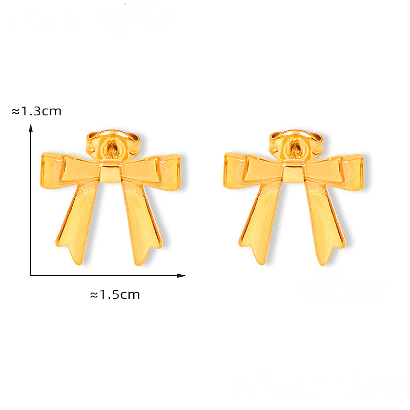 18K Gold PVD Stainless Steel Double Bow Stud Earrings