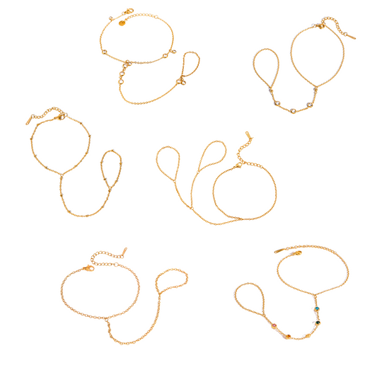 Stainless Steel Cubic Zirconia Pearl Finger Bracelet