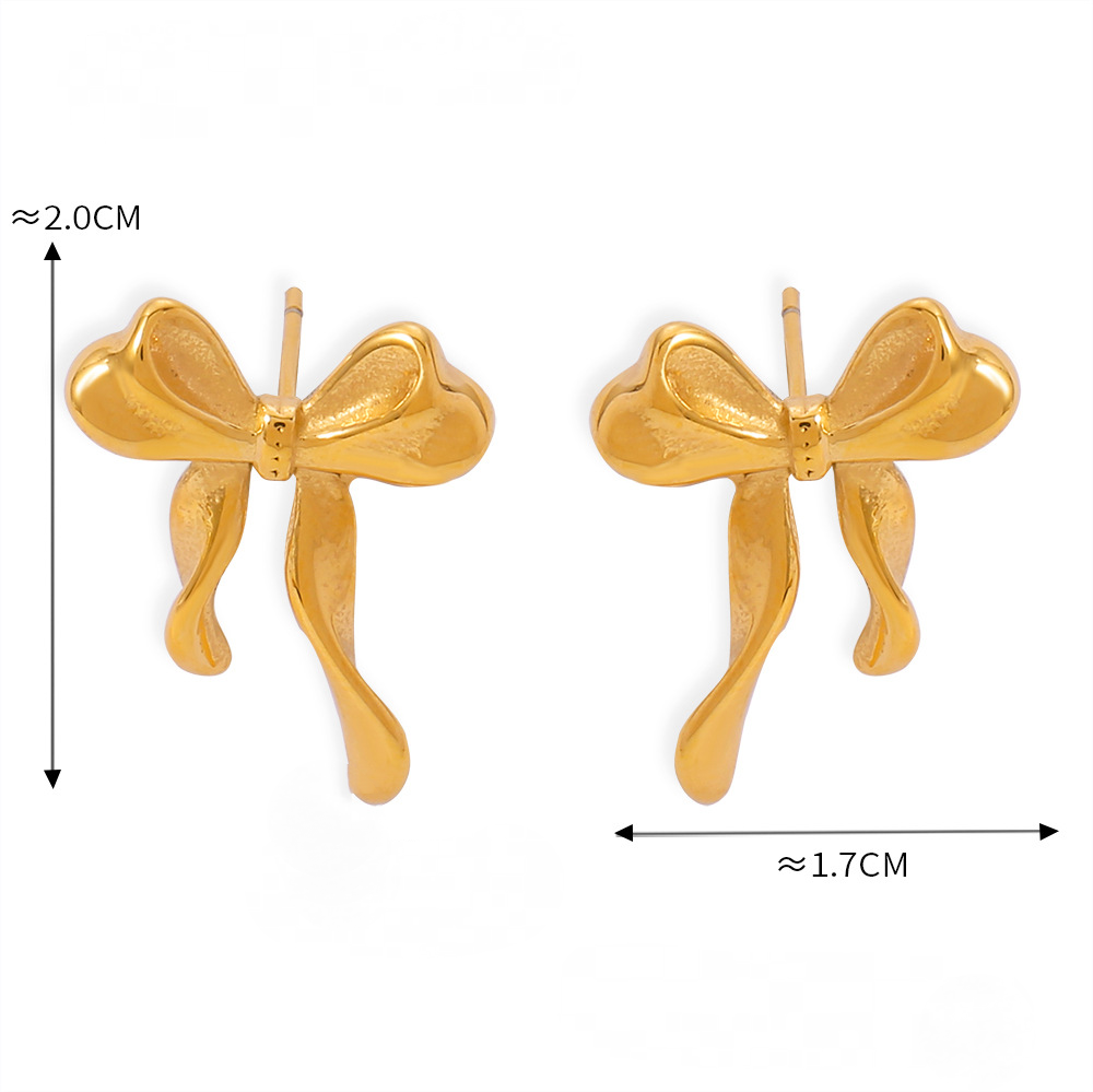 Stainless Steel 18K Gold PVD Bow Stud Earrings