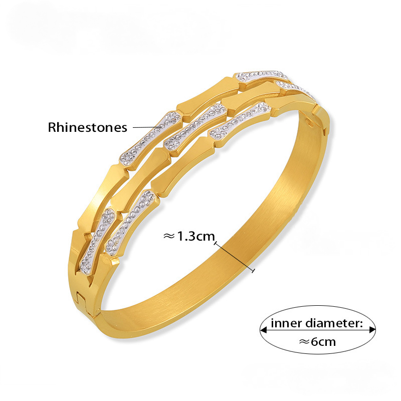 Bamboo Inlay Rhinestone Stitching Design Bracelet