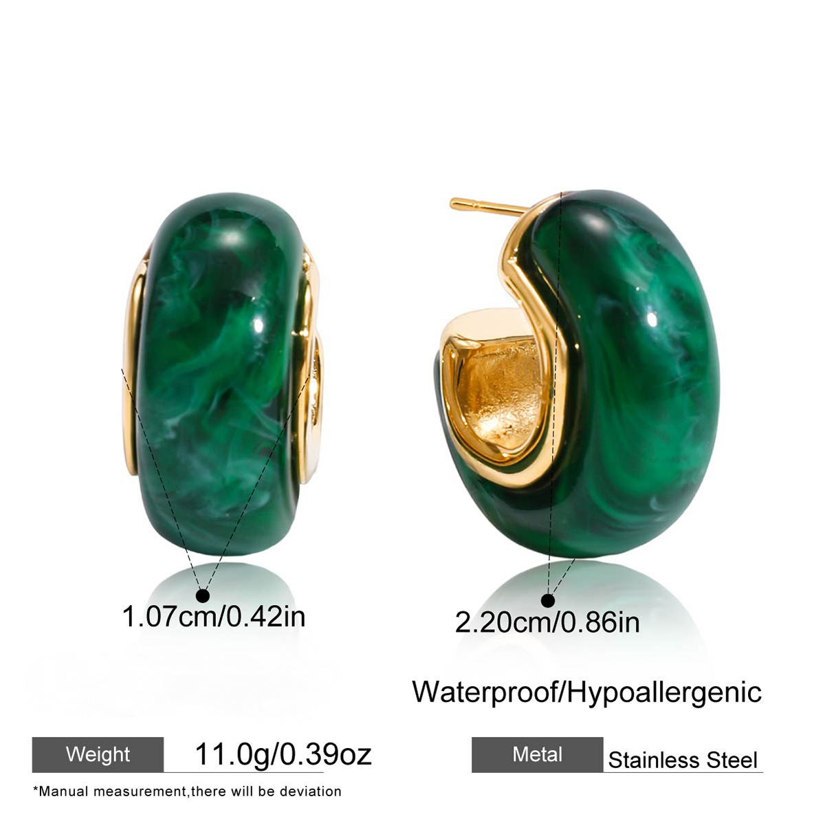 Stainless Steel Resin Irregular C-ring Stud Earrings