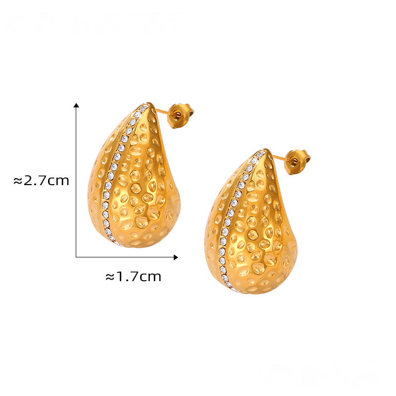 Stainless Steel Water Drop Necklace Texture Earrings Jewelry Suit
