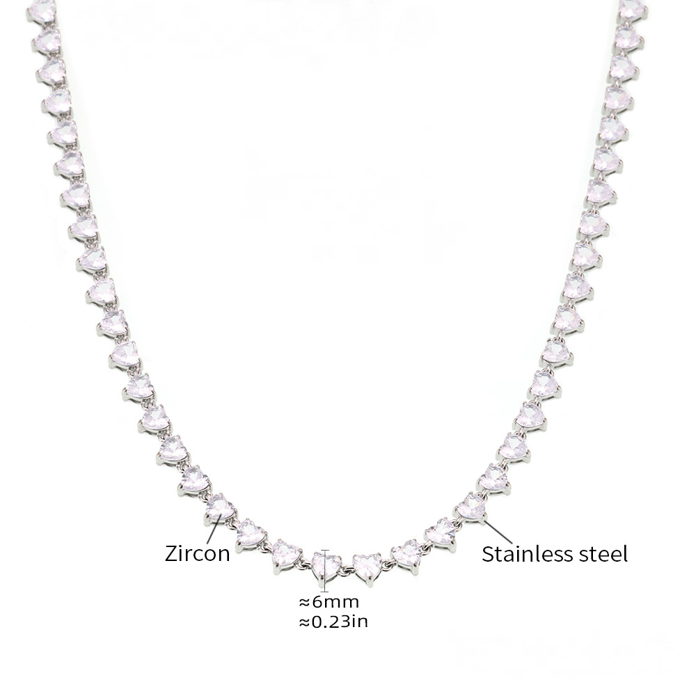 Stainless Steel Heart Cubic Zirconia Necklace