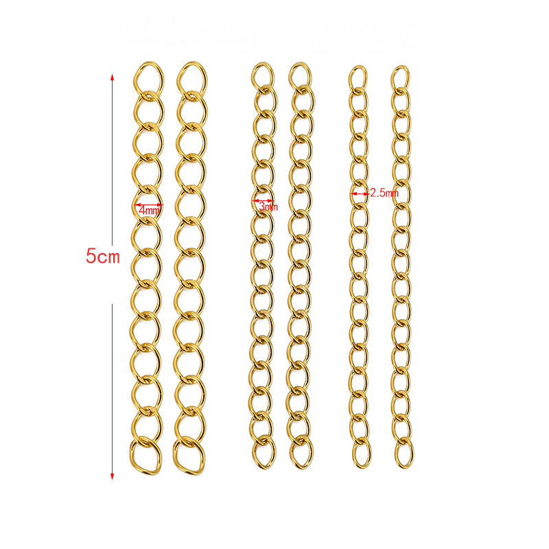 2.5mn/3mm/4mm Stainless Steel 18K Gold PVD Chain Extension - 50 Pack