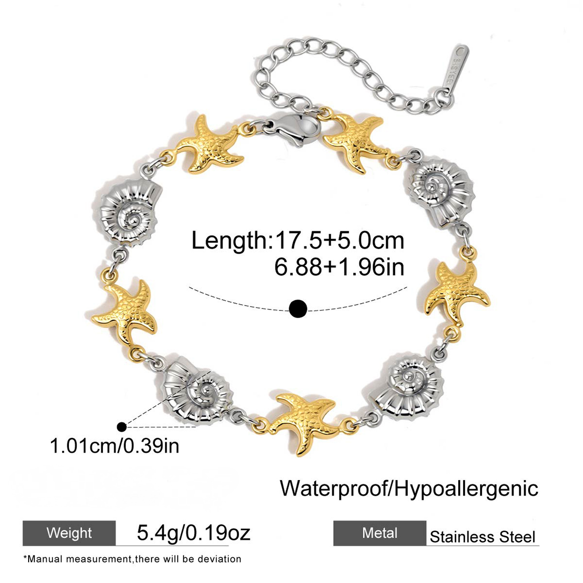 Stainless Steel 18K Gold PVD Shell Cuff Bracelet
