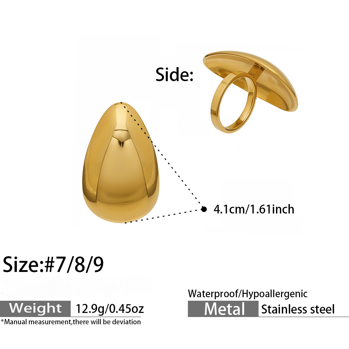 Stainless Steel Oval Water Droplet Pattern Ring