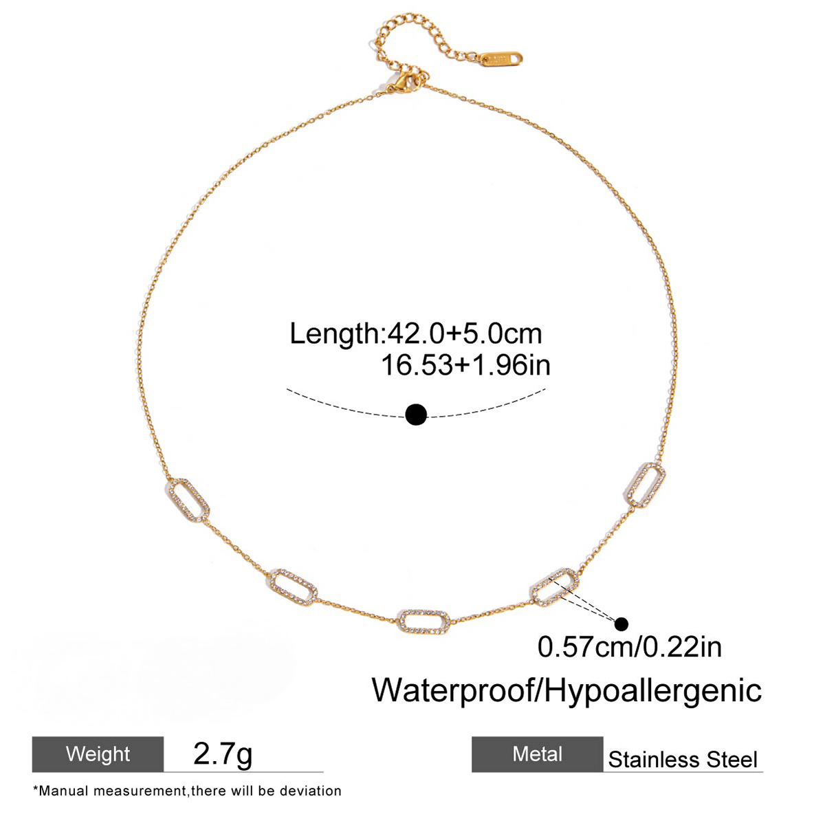 Stainless Steel Rhinestone Cable Chain Necklace