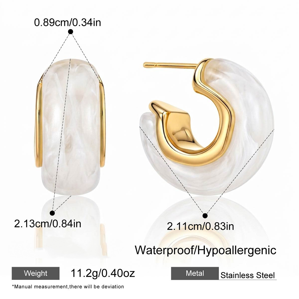 Stainless Steel Resin Irregular C-ring Stud Earrings