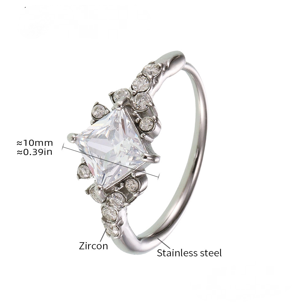 Square Cubic Zirconia Adjustable Stainless Steel Ring