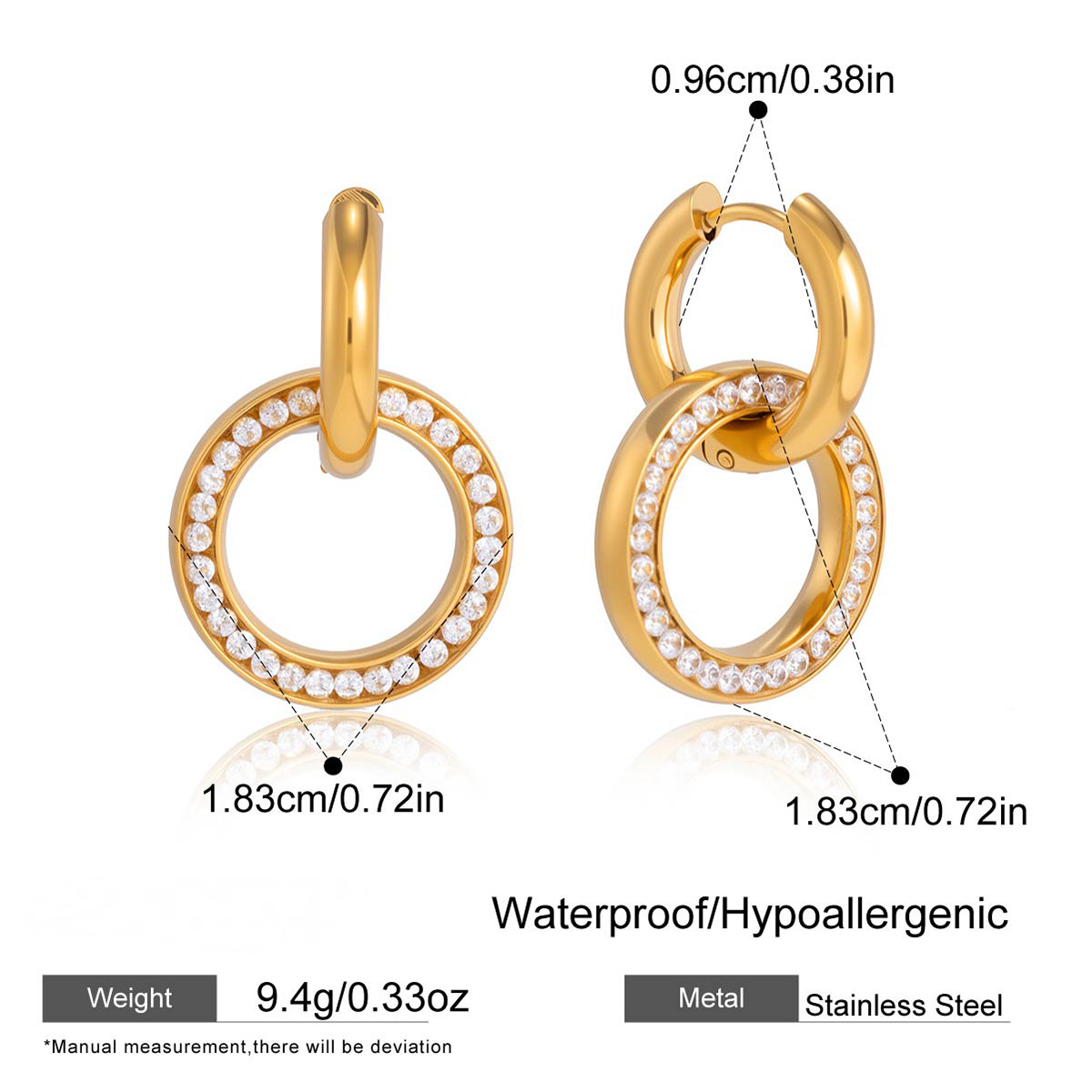 Stainless Steel White Cubic Zirconia Multi-ring Stud Earrings
