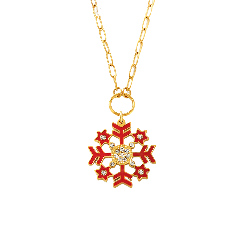 Stainless Steel Zircon Oil-dripping Christmas Snowflake Pendant Necklace
