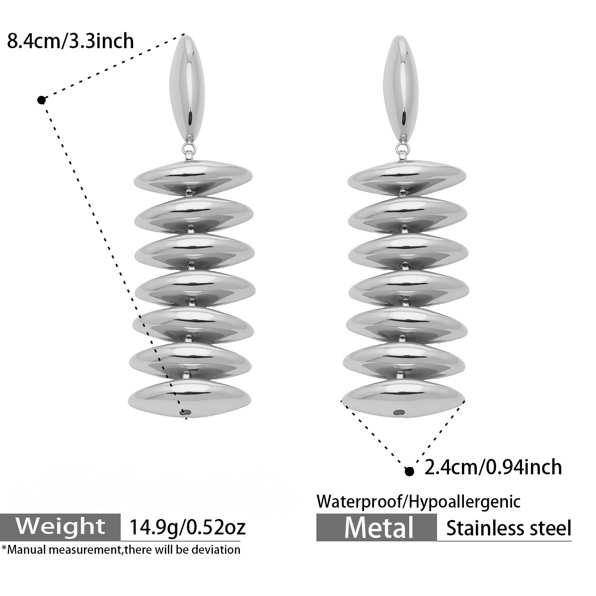 Stainless Steel 18K Gold PVD Beaded Stud Earrings