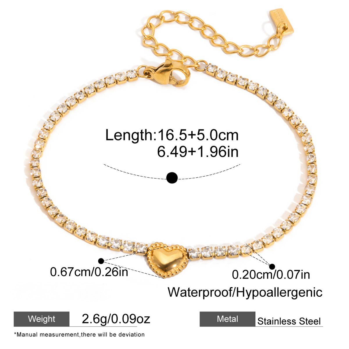 Stainless Steel Cubic Zirconia Tennis Chain Bracelet
