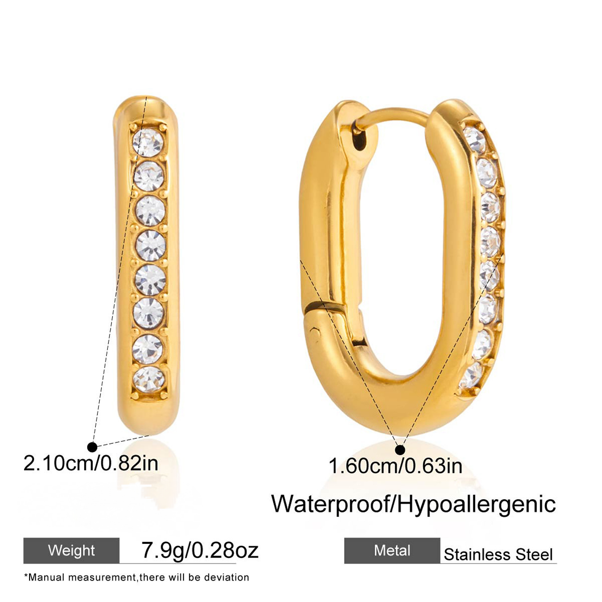 Stainless Steel Rhinestone Huggie Earrings