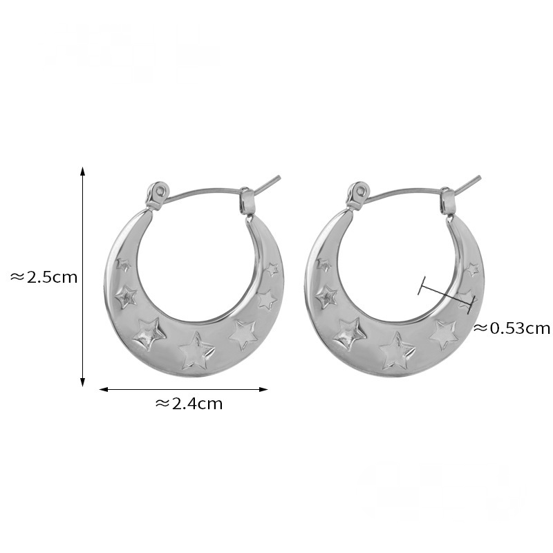 Stainless Steel Geometric Star Texture Hoop Earrings