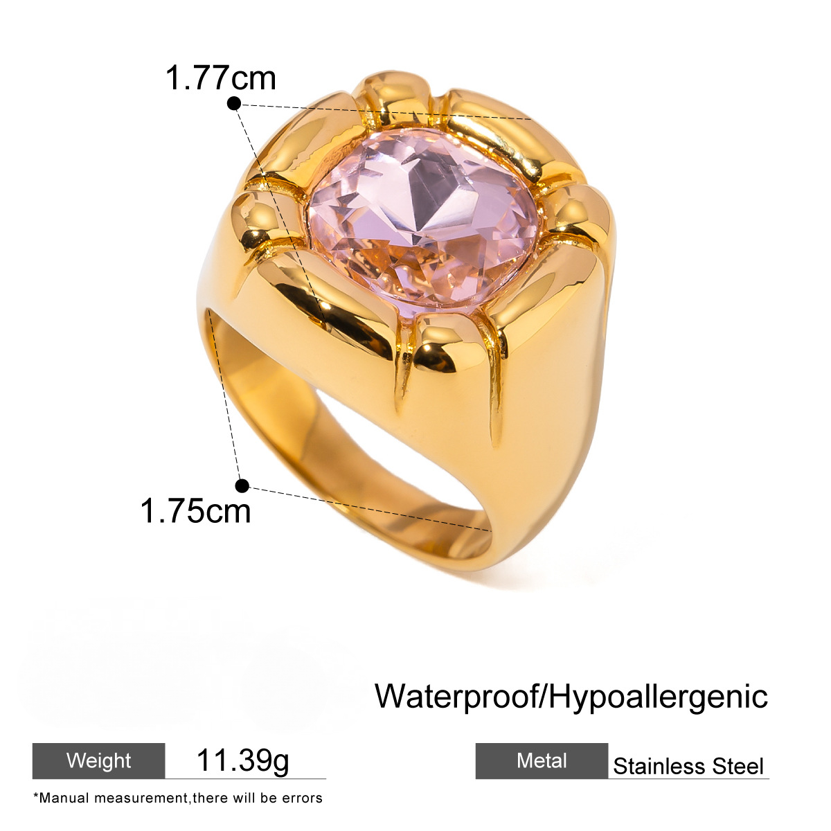 Stainless Steel Quadrilateral Cubic Zirconia Ring