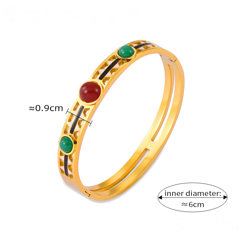 Vintage Hollow Inlay Natural Stone Stainless Steel Bracelet