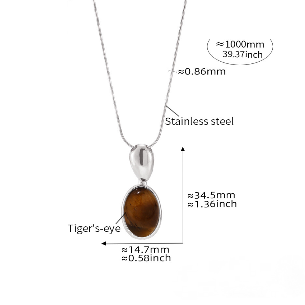 Stainless Steel Oval Tiger Eye Stone Pendant Snake Chain Necklace