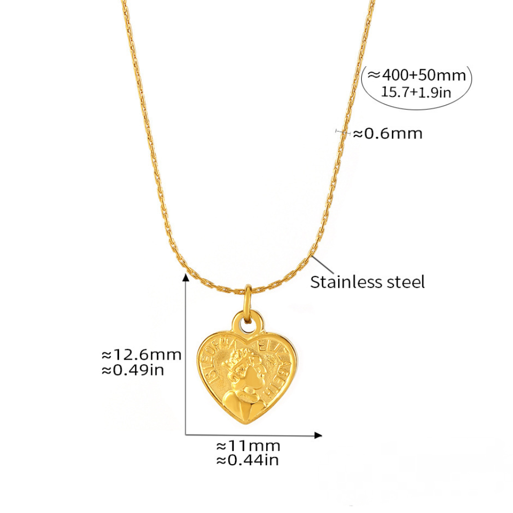 Stainless Steel Elizabeth Pattern Heart Shape Pendant Necklace