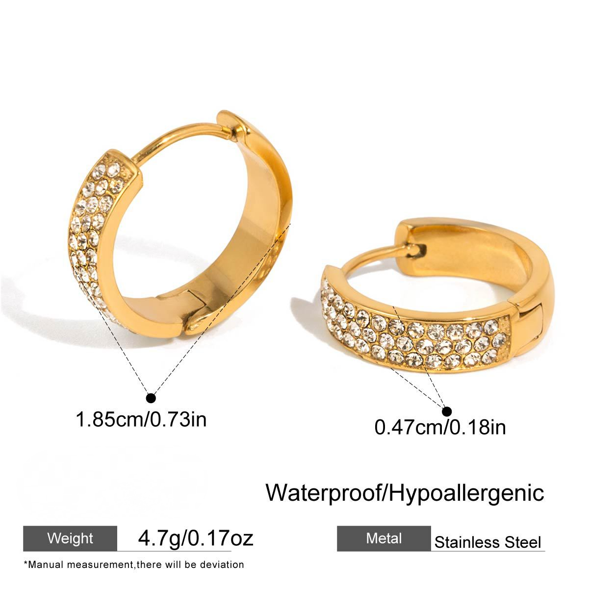 Stainless Steel 18K Gold PVD Rhinestone Hoop Earrings