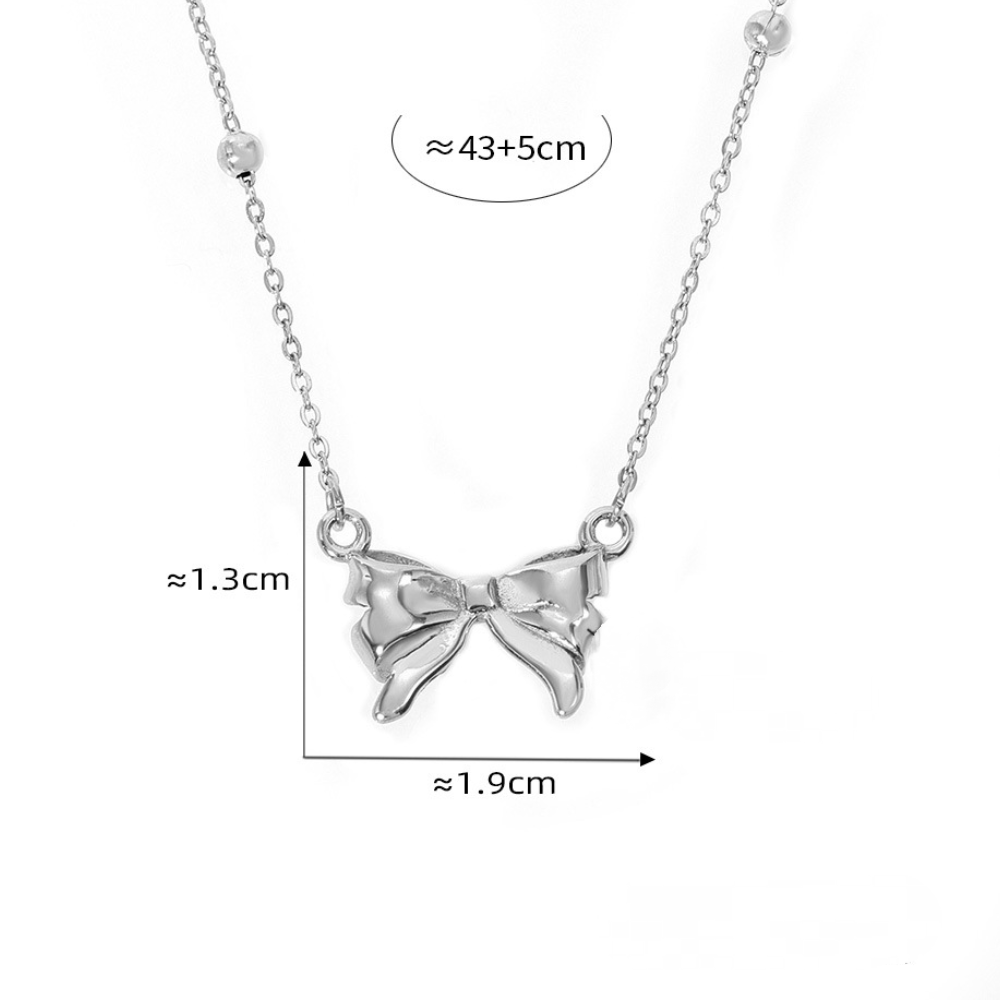 Stainless Steel Bow Pendant Necklace Textured Bow Earrings Jewelry Suit