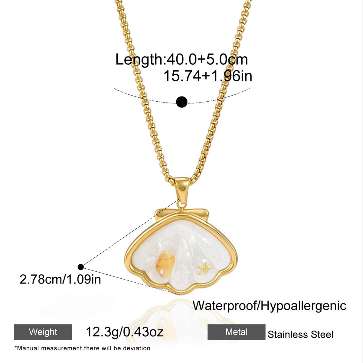 Stainless Steel Shell Necklace Earrings Rings Bracelets Jewelry Set