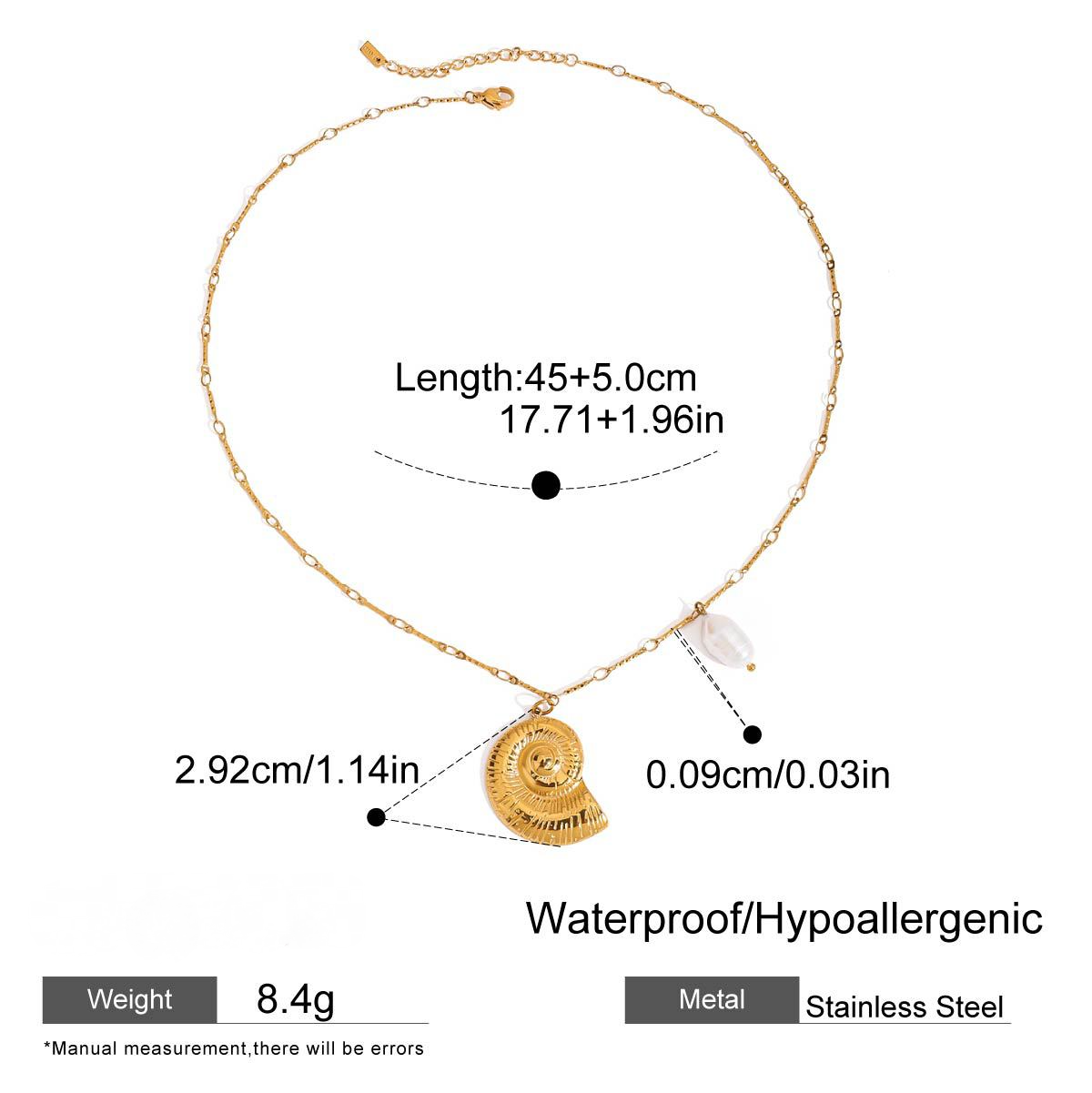 Stainless Steel Conch Pendant Bar Chain Necklace